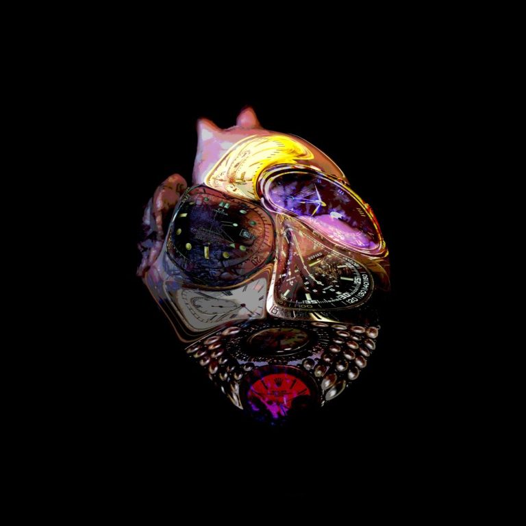 Abstrakte Darstellung eines menschlichen Herzen mit verzerrten Uhren.